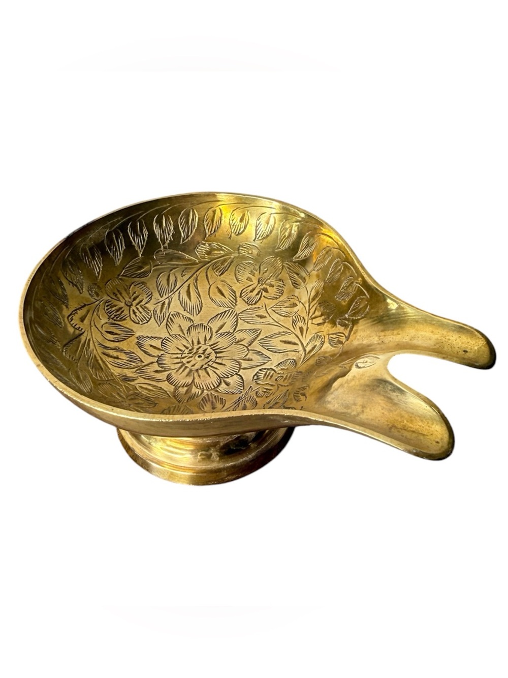 Vintage Brass Bowl Dish Pooja Oil Lam Ashtray Etched Floral Design Made In India